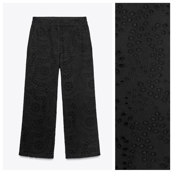 NWT. Zara ZW Collection Black Cutwork Embroider Mid-Waist Trousers. Size XL. - Picture 6 of 12